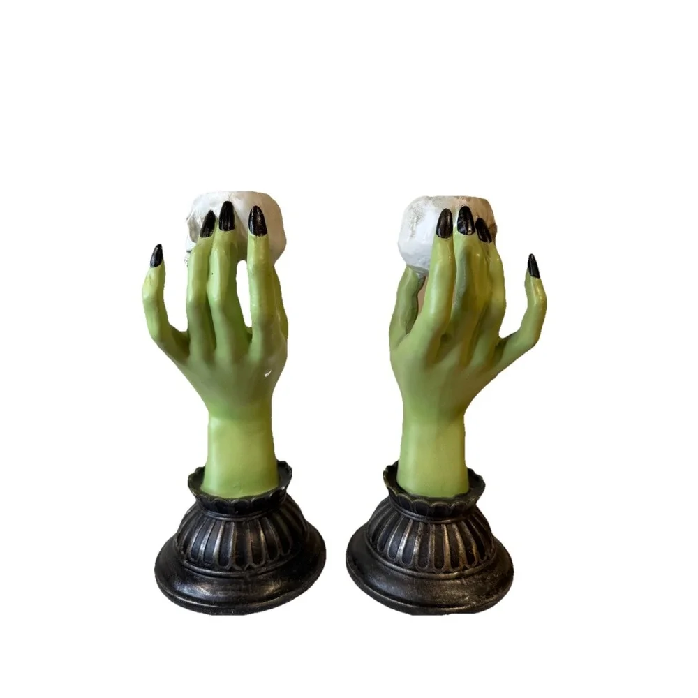 Martha Stewart Taper Candle holders Halloween Decor Witch Hands And Skulls New - Picture 2 of 4